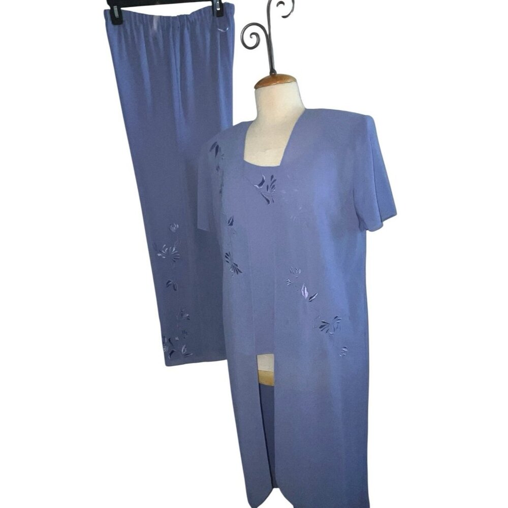 Studio 1 3Pc Formal Pants Suit 12 Embroidered Sheer Open Jacket Tank Top &Pants